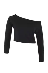 Trendyol Curve Black-White 2 Sets Paket 100% Cotton Asymmetric Boat Neck Crop Knitting T-Shirt - Image 8