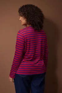 Trendyol Curve Navy Blue Striped Regular/Normal Pattern Basic Crew Neck Knitting T-Shirt - Image 4