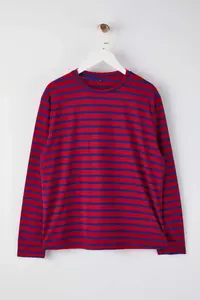 Trendyol Curve Navy Blue Striped Regular/Normal Pattern Basic Crew Neck Knitting T-Shirt - Image 5