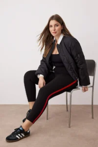 Trendyol Curve Black Side striped Plus Size Knitting Leggings - Image 2