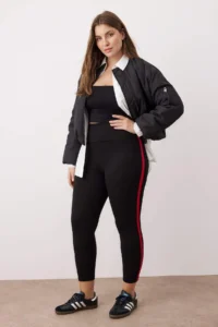 Trendyol Curve Black Side striped Plus Size Knitting Leggings - Image 3