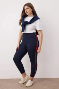 Trendyol Curve Navy Blue Side striped Plus Size Knitting Leggings - Image 2