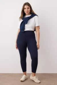 Trendyol Curve Navy Blue Side striped Plus Size Knitting Leggings - Image 4