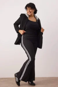 Trendyol Curve Black Scuba Material Stripe Detailed flared leg Yoga Knitting Sports Leggings