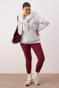 Trendyol Curve Burgundy Soft Brushed Material Reflector Print Detailed Full Size Knitting Sports Leggings