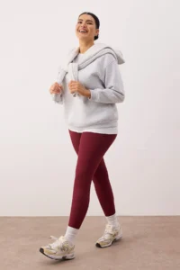 Trendyol Curve Burgundy Soft Brushed Material Reflector Print Detailed Full Size Knitting Sports Leggings - Image 2