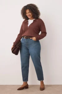 Trendyol Curve Mavi Yüksel Waist Destroy Detailed Mom Fit Denim Plus Size Jeans