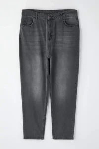 Trendyol Curve Anthracite Yüksel Waist Destroy Detailed 100% Cotton Non-Stretch Plus Size Mom jeans - Image 5