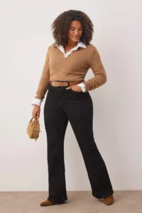 Trendyol Curve Special Collection Black High Waist ribbed flared leg Plus Size Flare jeans - Image 5