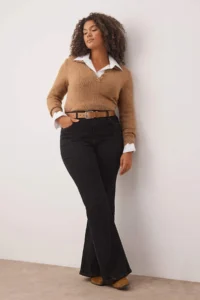 Trendyol Curve Special Collection Black High Waist ribbed flared leg Plus Size Flare jeans - Image 6