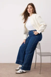 Trendyol Curve Mavi High Waist Stitching Detailed Wide Leg Plus Size Wide Leg jeans - Image 2