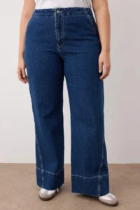 Trendyol Curve Mavi High Waist Stitching Detailed Wide Leg Plus Size Wide Leg jeans - Image 3