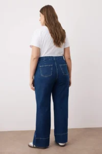 Trendyol Curve Mavi High Waist Stitching Detailed Wide Leg Plus Size Wide Leg jeans - Image 4