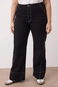 Trendyol Curve Anthracite High Waist Stitching Detailed Wide Leg Plus Size Wide Leg jeans - Image 3