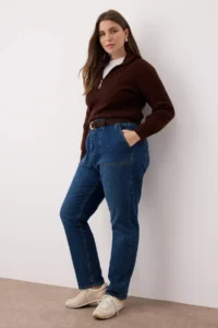 Trendyol Curve Mavi Yüksel Waist Elastic Waist Plus Size Mom Fit jeans - Image 2