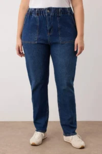 Trendyol Curve Mavi Yüksel Waist Elastic Waist Plus Size Mom Fit jeans - Image 3