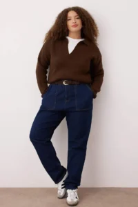 Trendyol Curve Dark Blue Yüksel Waist Elastic Waist Plus Size Mom Fit jeans - Image 2