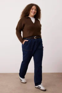 Trendyol Curve Dark Blue Yüksel Waist Elastic Waist Plus Size Mom Fit jeans - Image 3