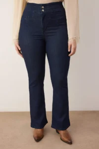 Trendyol Curve Dark Blue High Waist Stitching Detailed flared leg Plus Size Flare Fit jeans - Image 3