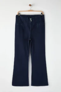 Trendyol Curve Dark Blue High Waist Stitching Detailed flared leg Plus Size Flare Fit jeans - Image 5