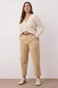 Trendyol Curve Beige High Waist Arched Mom Fit denim plus size jeans - Image 2
