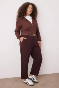 Trendyol Curve Brown High Waist Arched Mom Fit denim plus size jeans - Image 2