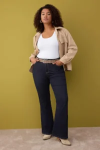 Trendyol Curve Dark Blue High Waist flared leg denim Plus Size Flare jeans