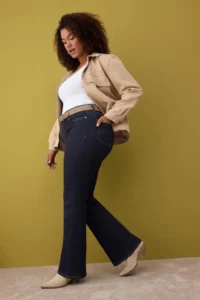 Trendyol Curve Dark Blue High Waist flared leg denim Plus Size Flare jeans - Image 2