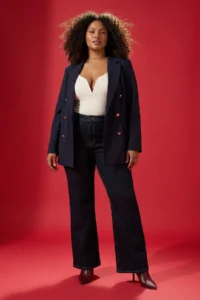Trendyol Curve Dark Blue High Waist Arched Wide Leg denim plus size jeans