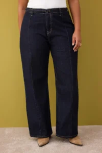 Trendyol Curve Dark Blue High Waist Arched Wide Leg denim plus size jeans - Image 4