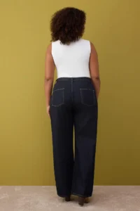Trendyol Curve Dark Blue High Waist Arched Wide Leg denim plus size jeans - Image 5
