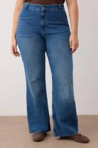 Trendyol Curve Mavi High Waist Cutaway Straight Fit denim plus size jeans - Image 3