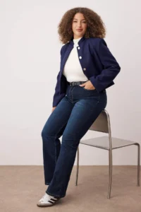 Trendyol Curve Dark Blue High Waist flared leg Flare Fit denim plus size jeans