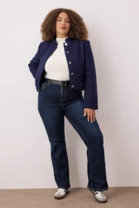 Trendyol Curve Dark Blue High Waist flared leg Flare Fit denim plus size jeans - Image 2