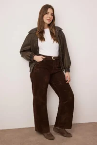 Trendyol Curve Brown Suede Look Straight Fit plus size jeans - Image 2