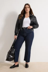 Trendyol Curve Dark Blue Cut-Out High Waist 100% Cotton Non-Stretch Straight Fit jeans