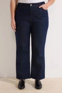 Trendyol Curve Dark Blue Cut-Out High Waist 100% Cotton Non-Stretch Straight Fit jeans - Image 3