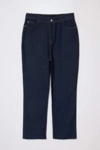 Trendyol Curve Dark Blue Cut-Out High Waist 100% Cotton Non-Stretch Straight Fit jeans - Image 5