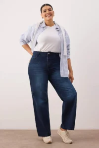 Trendyol Curve Gece Mavisi High Waist Wide Leg Plus Size Wide Leg jeans