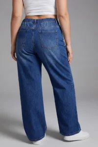 Trendyol Curve Dark Blue High Waist Elastic Waist Wide Leg Wide Leg plus size jeans