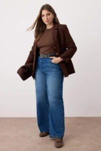 Trendyol Curve Dark Blue High Waist Elastic Waist Wide Leg Wide Leg plus size jeans - Image 2