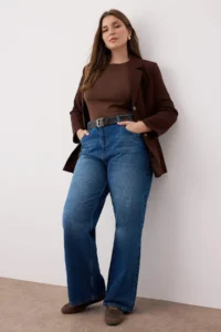 Trendyol Curve Dark Blue High Waist Elastic Waist Wide Leg Wide Leg plus size jeans - Image 3
