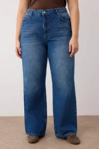 Trendyol Curve Dark Blue High Waist Elastic Waist Wide Leg Wide Leg plus size jeans - Image 4