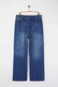 Trendyol Curve Dark Blue High Waist Elastic Waist Wide Leg Wide Leg plus size jeans - Image 6