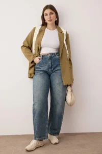 Trendyol Curve Mavi High Waist barrel Baggy 100% Cotton Non-Stretch plus size jeans - Image 2