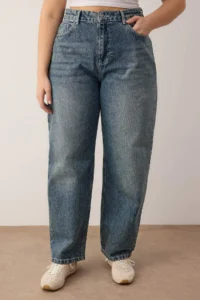Trendyol Curve Mavi High Waist barrel Baggy 100% Cotton Non-Stretch plus size jeans - Image 3