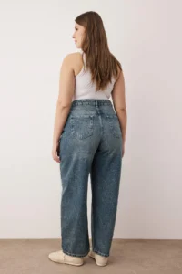 Trendyol Curve Mavi High Waist barrel Baggy 100% Cotton Non-Stretch plus size jeans - Image 4