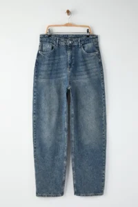 Trendyol Curve Mavi High Waist barrel Baggy 100% Cotton Non-Stretch plus size jeans - Image 5