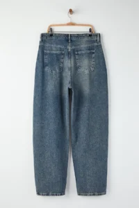 Trendyol Curve Mavi High Waist barrel Baggy 100% Cotton Non-Stretch plus size jeans - Image 7