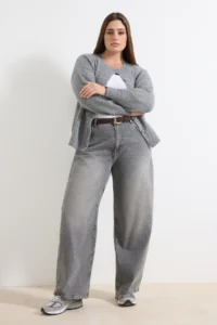 Trendyol Curve Gray High Waist barrel Baggy 100% Cotton Non-Stretch plus size jeans